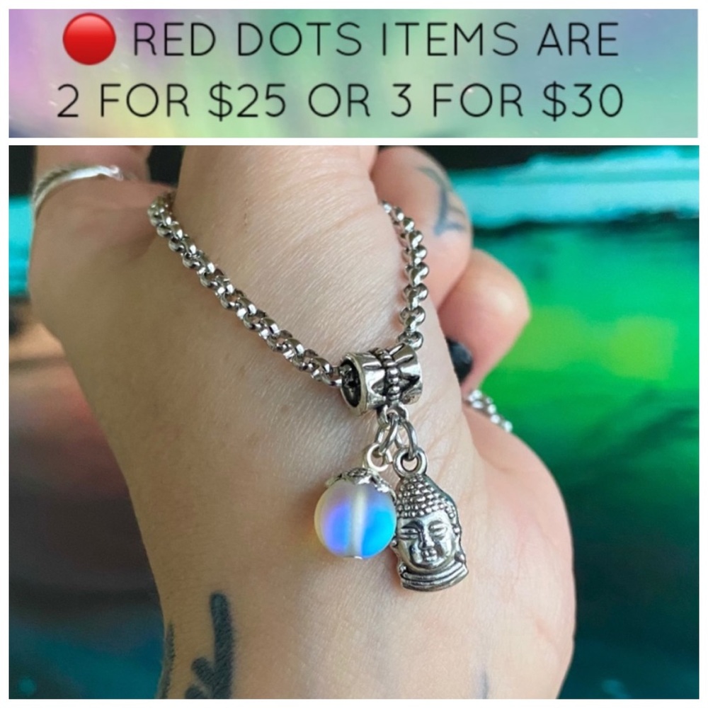 🔴Stainless steel chain opalite bead buddha charm